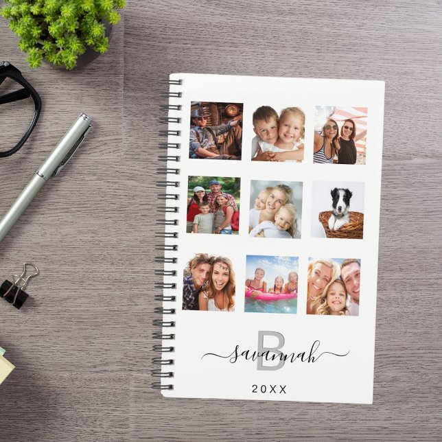 Agenda Colagem de fotos personalizada monograma branco mo (Criador carregado)