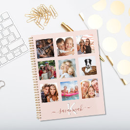 Agenda Colagem de fotos personalizada monograma cor-de-ro