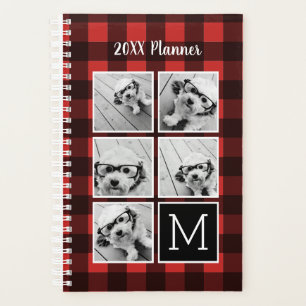 Agenda Colagem de Fotos - Xadrez de Búfalos Vermelho Mon