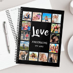 Agenda Colagem Personalizada de Fotos da Família em Preto<br><div class="desc">Crie sua própria colagem personalizada de 14 fotos,  planejador com suas imagens personalizadas em um simples fundo preto moderno. A cara do planejador também apresenta seu nome familiar,  ano estabelecido e um roteiro manuscrito de "Amor". Adicione suas fotos,  designs ou trabalhos de arte favoritos para criar algo realmente único.</div>