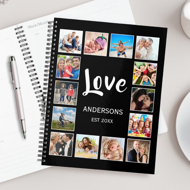 Agenda Colagem Personalizada de Fotos da Família em Preto (Criador carregado)
