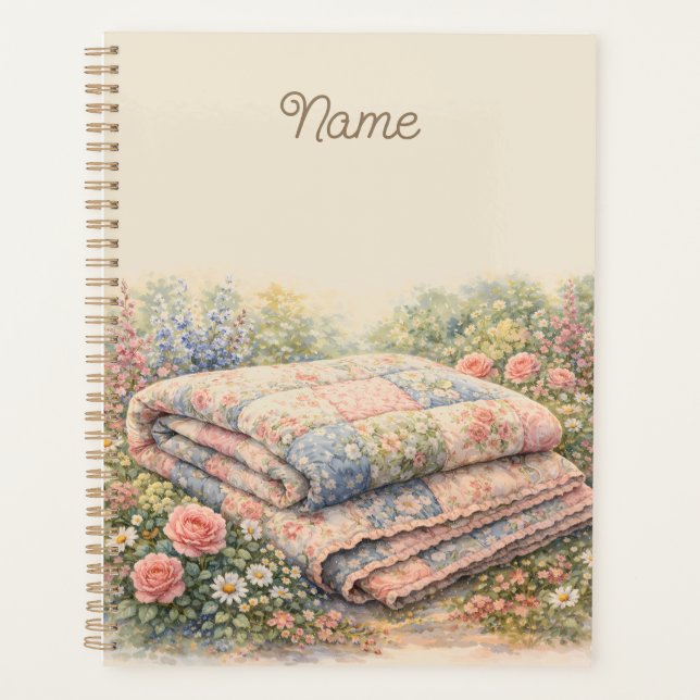 Agenda Colcha de Remendo Floral Cottagecore Aquarela (Frente)