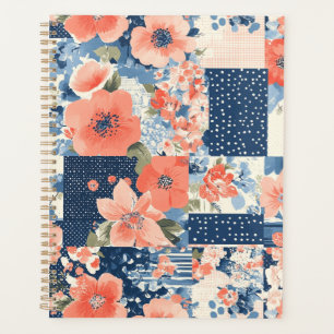 Agenda Colcha de retalhos florais Americana em Azul Marin