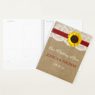 Agenda Coleção de Casamentos de Girassol Rustic Kraft