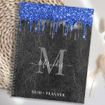 Agenda Colírio Azul Preto Coloca Colírio Monograma de Cou<br><div class="desc">Planejador de calendário monograma personalizado. Mantenha todos os seus compromissos e agendamento à mão com o nosso moderno e elegante azul preto e brilho prateado no planejador de couro preto com monograma personalizado inicial e nome. Esse planejador exclusivo é perfeito para planejamento de escritório, agenda escolar, compromissos familiares e agendamentos...</div>