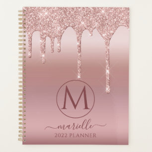 Agenda Colírio Rosa Rosa Rosa Rosa Dourada Monograma 2022
