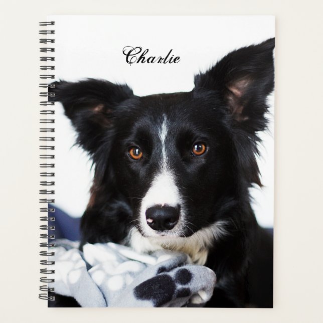 Agenda Collie Preto e Branco Personalizado (Frente)