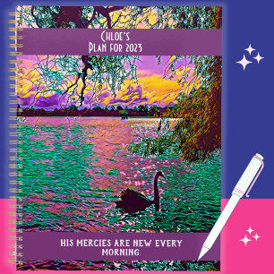 Agenda Colorful black swan Christian Bible verse Planner