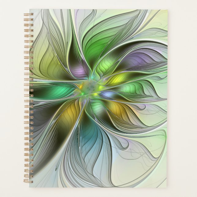 Agenda Colorida Fantasy Flor Moderno Abstrato Fractal (Frente)
