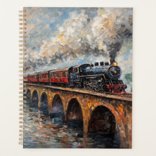 Agenda Comboio a vapor numa ponte - Pintura a óleo