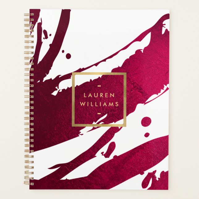 Agenda Compromisso abstrato Deep Ruby Red Brushstrokes (Frente)