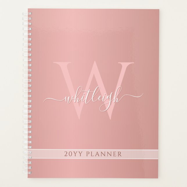 Agenda Compromisso com o moderno Rosa Dourado Elegant Gla (Frente)