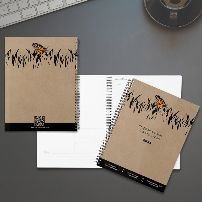 Agenda Compromisso de Borboleta Silhouette de Leitura Pro (Professional Lawn Silhouette Butterfly Appointment Planner - Khaki & Black)