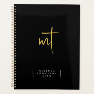 Agenda Compromisso de Script de Iniciais Douradas Pretas 