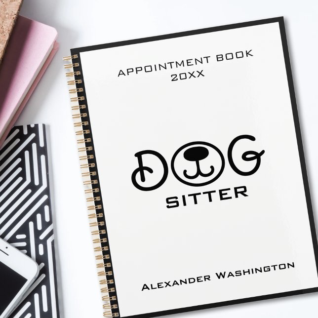 Agenda Compromisso de Serviço de Cachorro Preto e Branco  (Minimal Black and White Dog Service Appointment Planner)