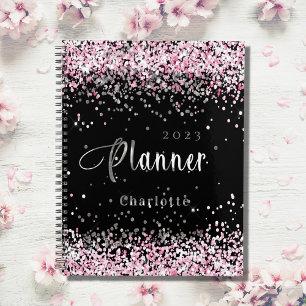 Agenda Compromisso do nome da lente rosa preta pincelada