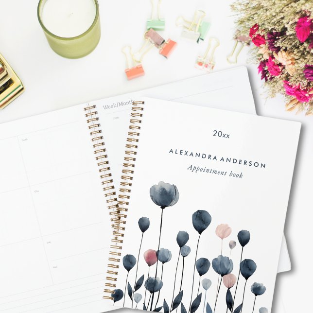 Agenda Compromisso Mínimo Moderno de Aquarela de Flores S (Modern Minimal Watercolor Wildflowers Appointment Planner )
