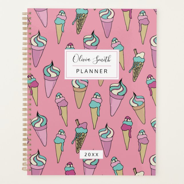 Agenda Cone de Sorvete Rosa Personalizada (Frente)