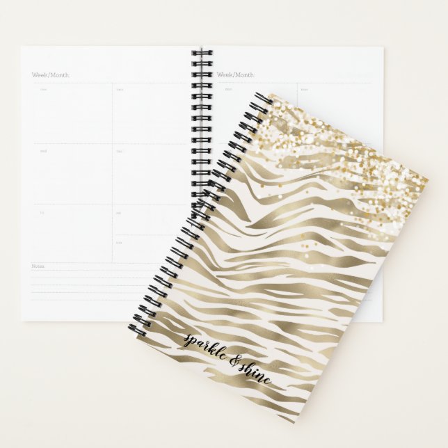 Agenda Confete com Estampa de Zebra Dourada (Exibição)