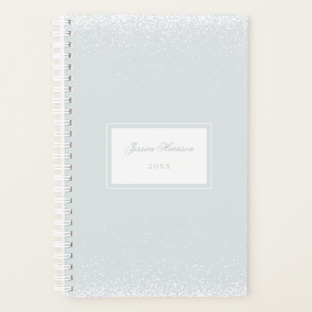 Agenda Confetti Branco Simples Monograma Cinza Azul Elega (Frente)