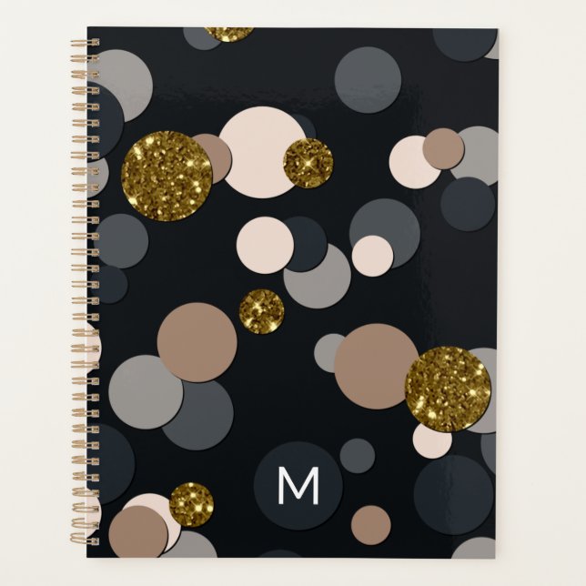Agenda Confetti Peach, Maple, Cinza e Brilho Dourado (Frente)