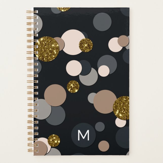 Agenda Confetti Peach, Maple, Cinza e Brilho Dourado (Frente)