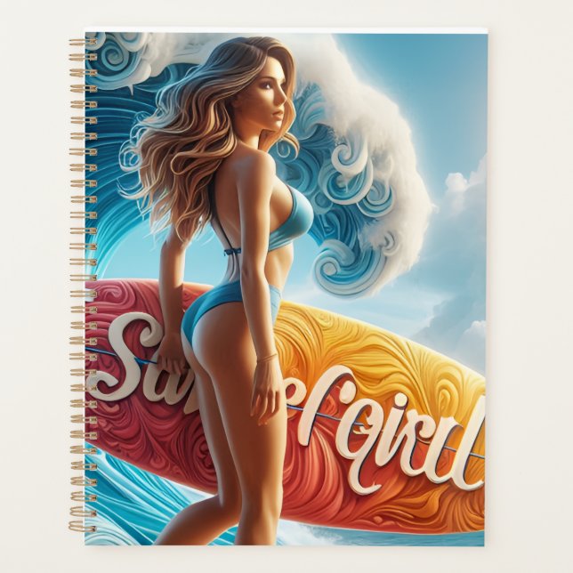 Agenda Confident Surfer Girl Walking Beach Waves Art (Frente)