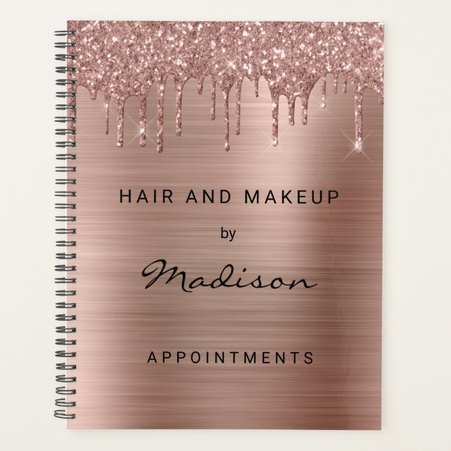 Agenda Consulta com Elegante Brilho em Dourado Rosa (Frente)