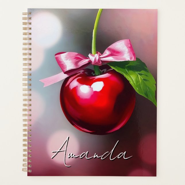 Agenda Coquette Cherry com Arco rosa e folha (Frente)