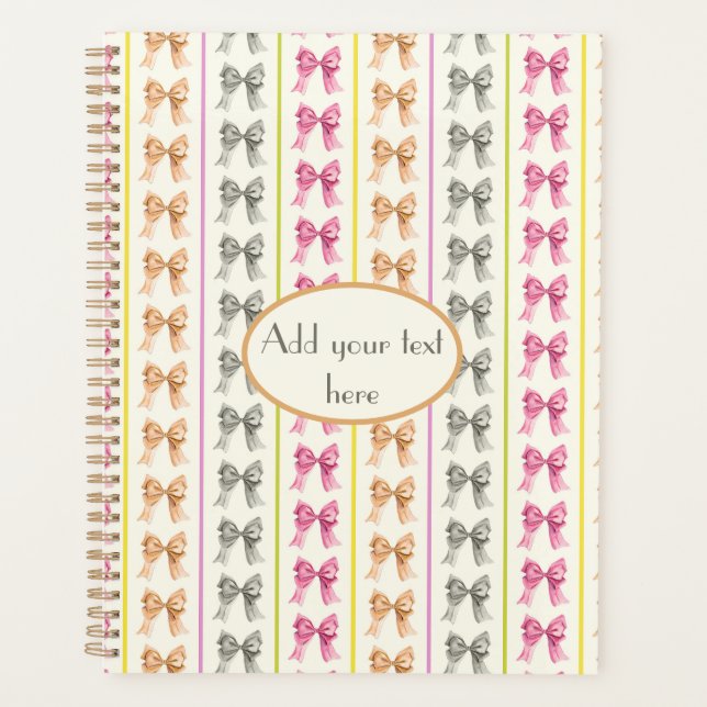Agenda Coquette hand-painted bows & stripes planner (Frente)