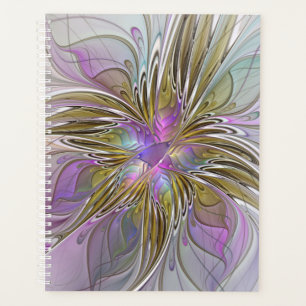 Agenda Cor Abstrata Floral Colorida Com Rosa & Dourado