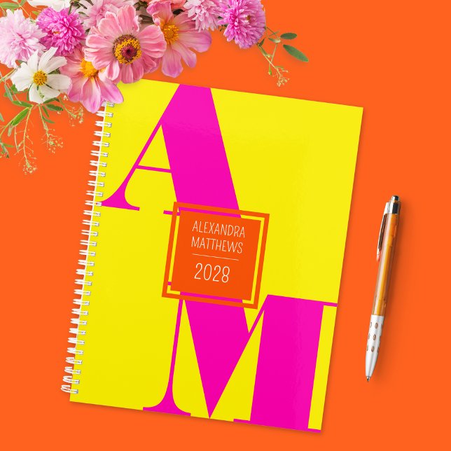 Agenda Cor Amarelo Cor-de-Rosa Personalizada Nome do Mono (Criador carregado)