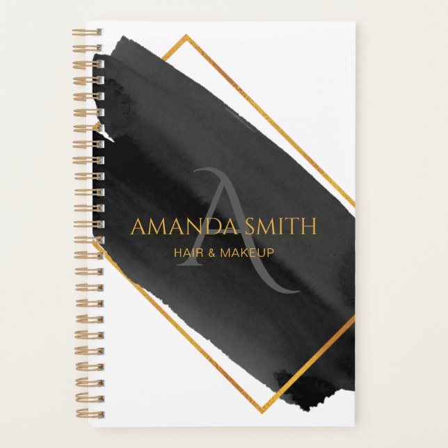 Agenda Cor de Água Artística Moderna e Dourada (Frente)