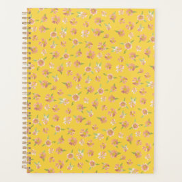 Agenda Cor de Água Rosa Padrão Floral Amarelo Brilhante