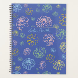 Agenda Cor - de - rosa, amarelo, verde, flores azuis_ Pad