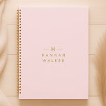 Agenda Cor-de-rosa-branco monograma | Elegante Dourado Mi<br><div class="desc">Um simples design de monograma personalizado de na moda em uma tipografia minimalista dourada sobre um fundo rosa-pincel branco elegante. As iniciais e o nome do monograma podem ser facilmente personalizados junto com a linha de recurso para tornar um design tão exclusivo quanto você! O dom perfeito ou acessório para...</div>
