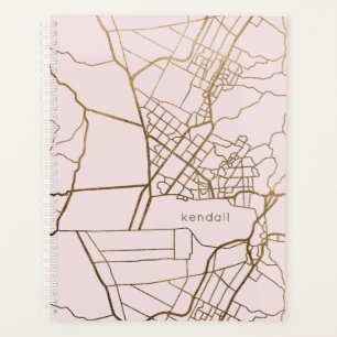 Agenda Cor-de-rosa com Dourado mapa de aparência e nome