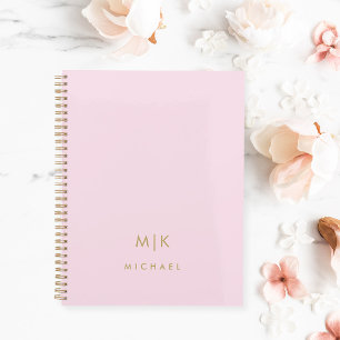 Agenda Cor-de-rosa e Dourado Monograma moderno