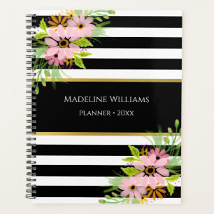 Agenda Cor-de-rosa-rosa-branco-preto Dourado Floral 2026