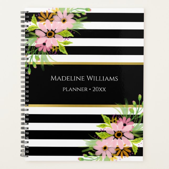 Agenda Cor-de-rosa-rosa-branco-preto Dourado Floral 2026 (Frente)