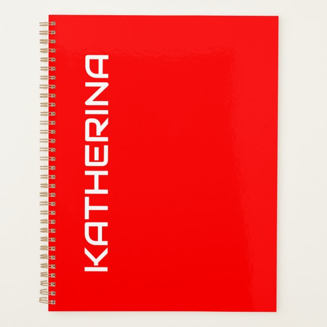 Agenda Cor Sólido Vermelha | Nome Branco Clássico (Frente)