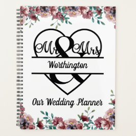 Agenda Coração com Nome Floral Rosa Monograma Casamento