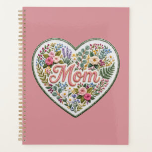 Agenda Coração de Bordado Falso Floral Mamãe