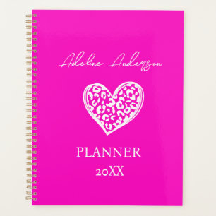 Agenda Coração de Padrão-Leopardo Cor-de-Rosa e Branco