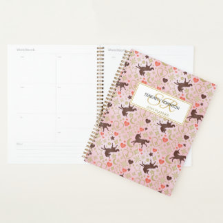 Agenda Coração de Unicórnio Afro e Estrelas Padrão Rosa