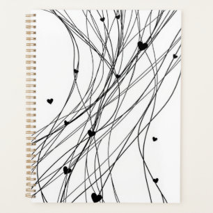 Agenda Coração Desenhado a Linha Preto e Branco Personali