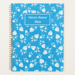 Agenda Coração flor azul com padrão de flores