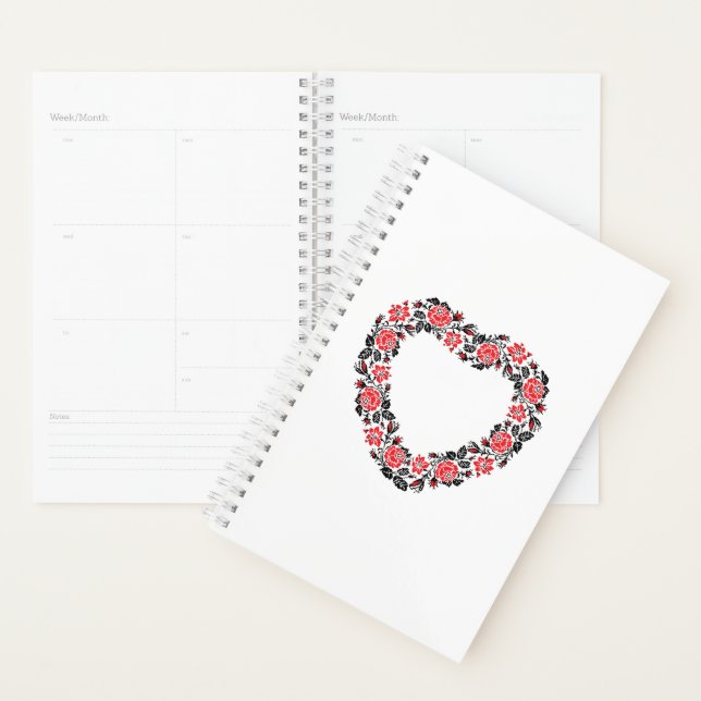 Agenda Coração original de flores rosas vermelhas cruzes (Exibição)