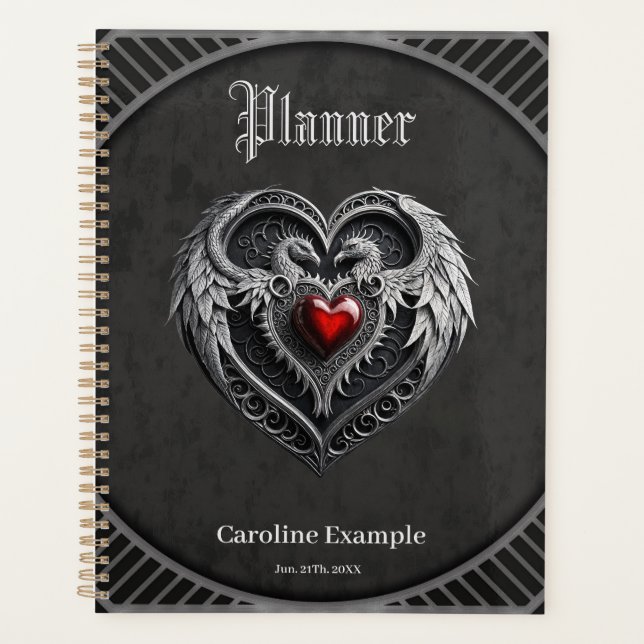 Agenda Coração prateada com asas (Frente)