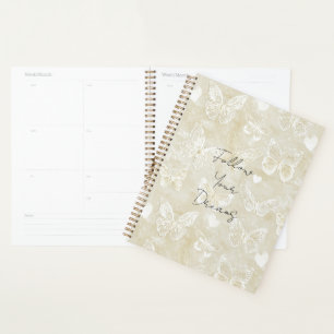 Agenda Corações Borboletas Branco Creme Romântico